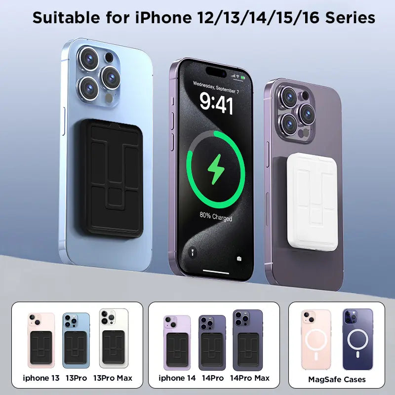 Revolutionary 10000mAh Magnetic Wireless Power Bank - Fast Charging, LED Display & Foldable Design for iPhone 12-16 Series - Compact & Stylish Silicone Black