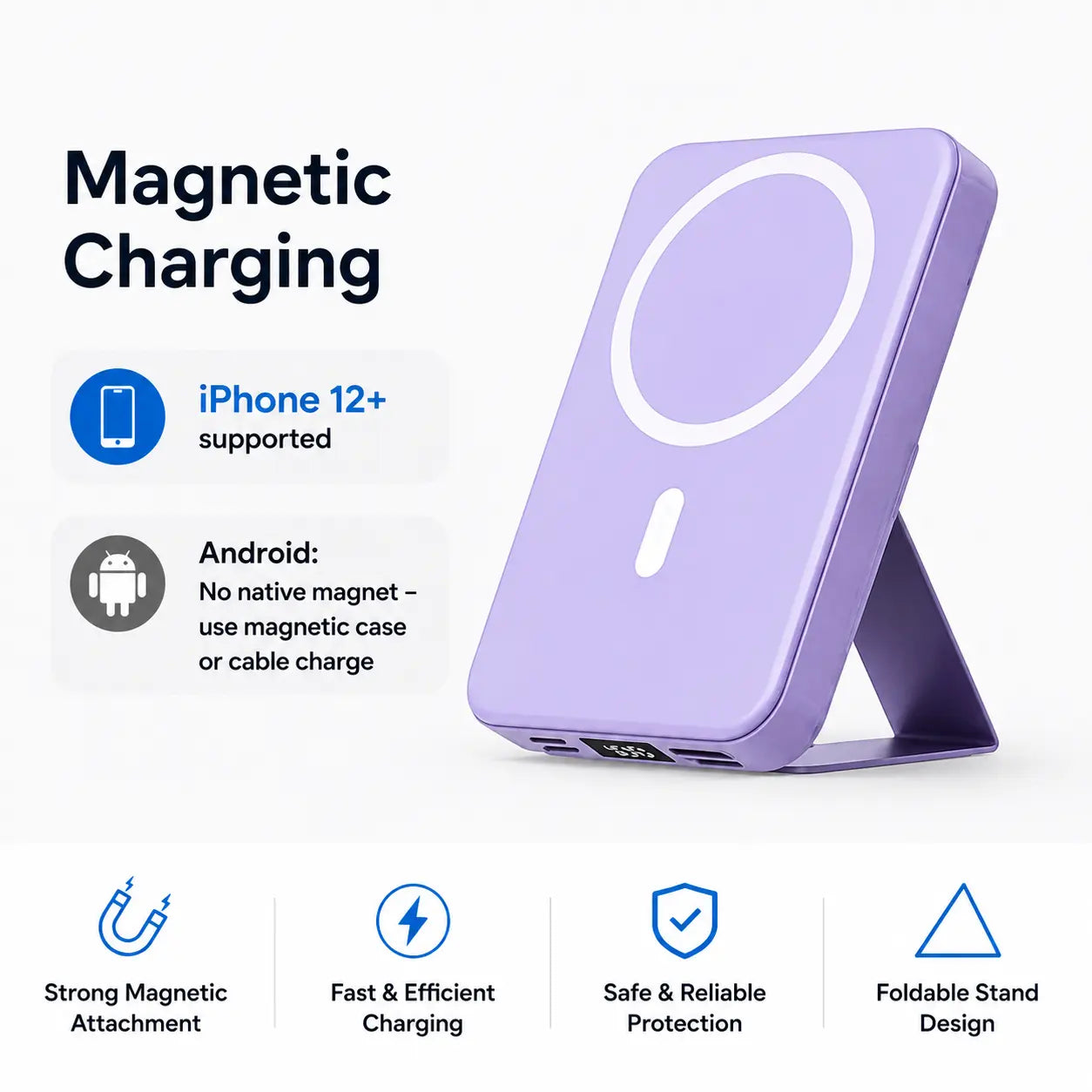 Revolutionary 10000mAh Magnetic Wireless Power Bank - Fast Charging, LED Display & Foldable Design for iPhone 12-16 Series - Compact & Stylish Silicone Black