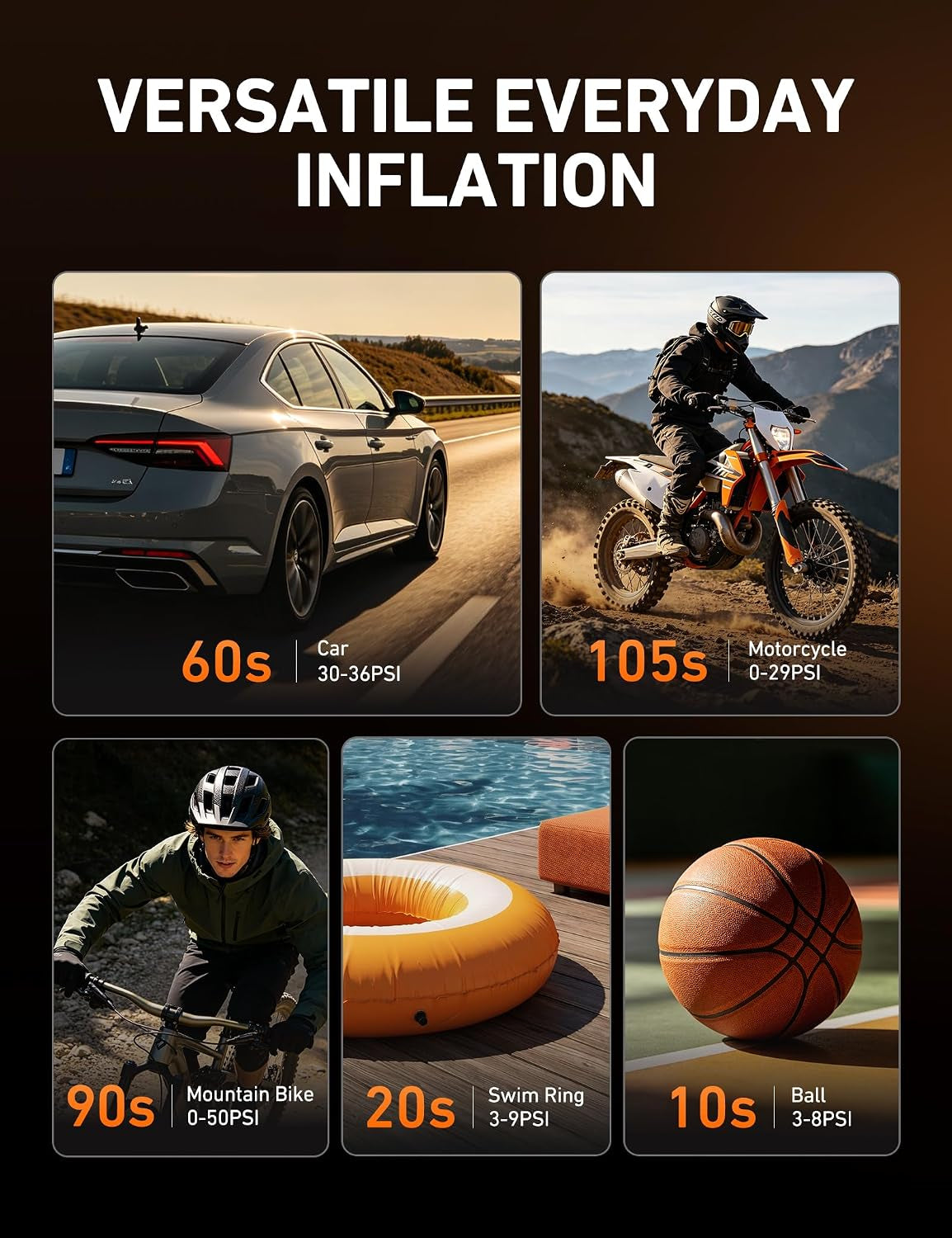 Effortless Tire Inflation with AIRUN H Portable Air Compressor - Fast, Reliable, and Equipped with Digital Pressure Gauge and LED Light