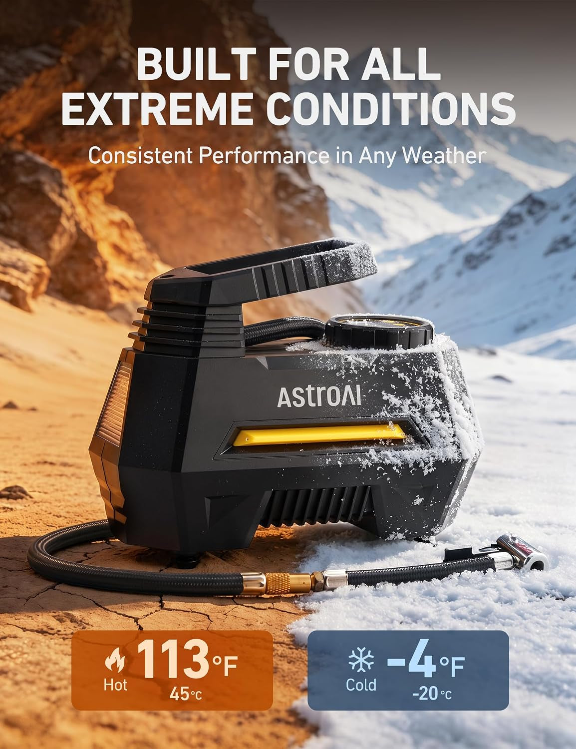 Effortless Tire Inflation with AIRUN H Portable Air Compressor - Fast, Reliable, and Equipped with Digital Pressure Gauge and LED Light