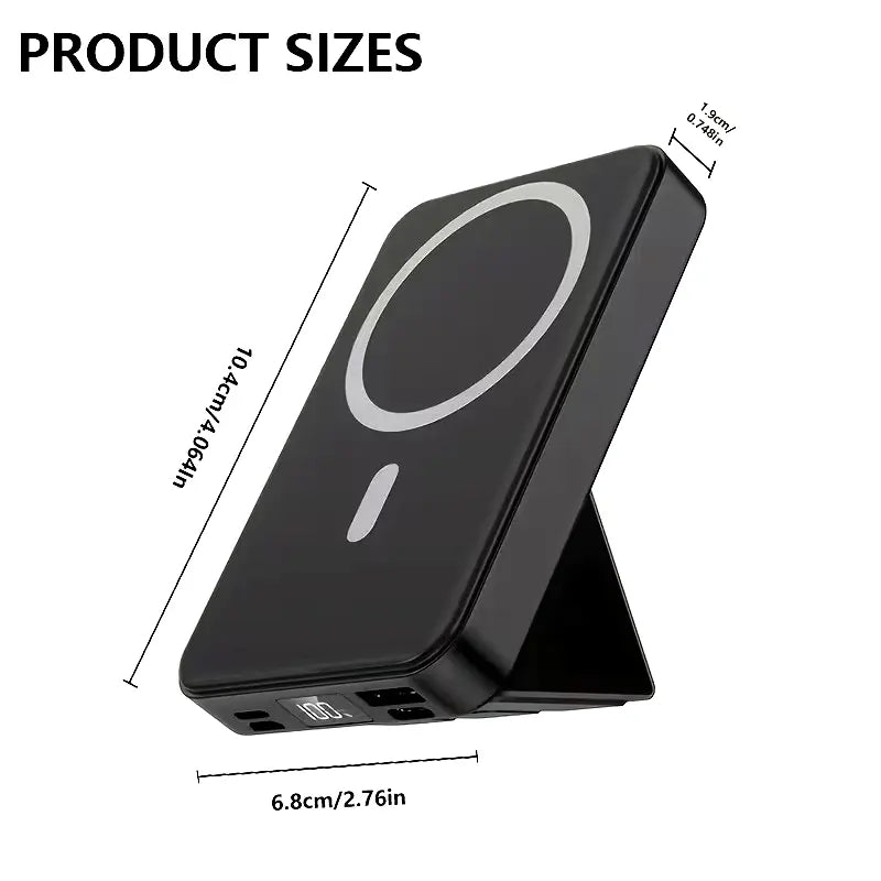 Revolutionary 10000mAh Magnetic Wireless Power Bank - Fast Charging, LED Display & Foldable Design for iPhone 12-16 Series - Compact & Stylish Silicone Black
