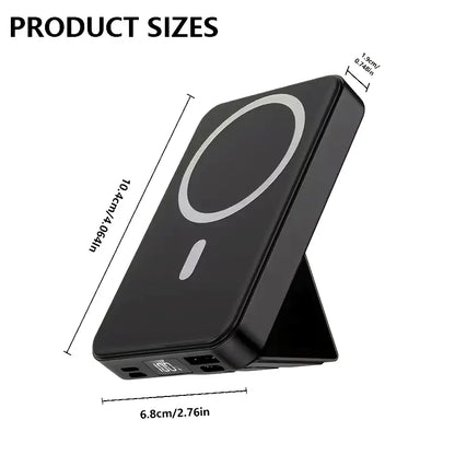 Revolutionary 10000mAh Magnetic Wireless Power Bank - Fast Charging, LED Display & Foldable Design for iPhone 12-16 Series - Compact & Stylish Silicone Black
