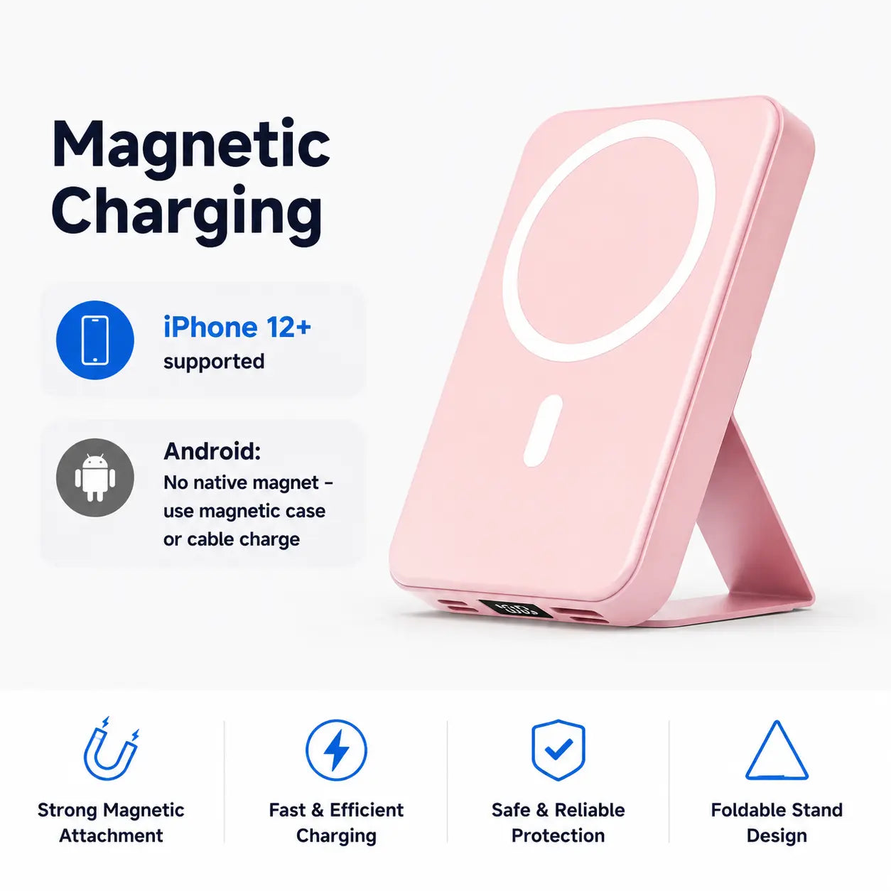 Revolutionary 10000mAh Magnetic Wireless Power Bank - Fast Charging, LED Display & Foldable Design for iPhone 12-16 Series - Compact & Stylish Silicone Black