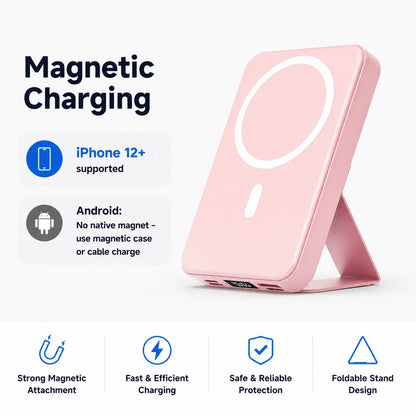 Revolutionary 10000mAh Magnetic Wireless Power Bank - Fast Charging, LED Display & Foldable Design for iPhone 12-16 Series - Compact & Stylish Silicone Black