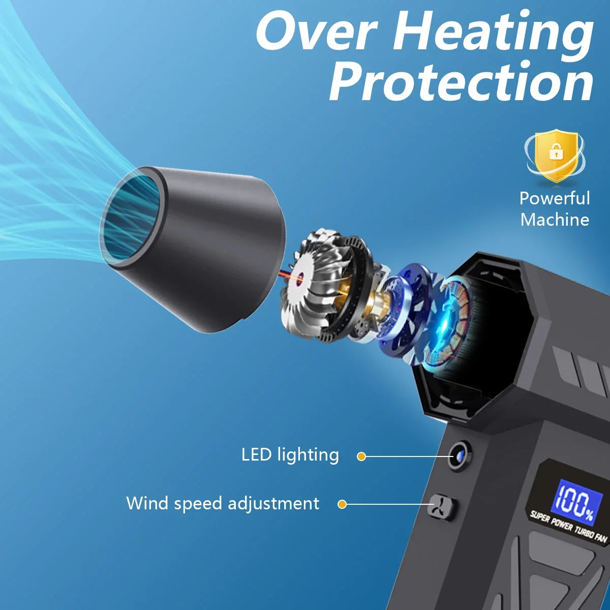 Air Blower 4 Gear Adjustable Turbo Blower Jet With Led Light Battery Display Cordless Compressed Air Duster