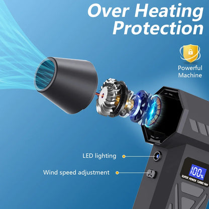 Air Blower 4 Gear Adjustable Turbo Blower Jet With Led Light Battery Display Cordless Compressed Air Duster