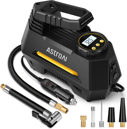 Effortless Tire Inflation with AIRUN H Portable Air Compressor - Fast, Reliable, and Equipped with Digital Pressure Gauge and LED Light