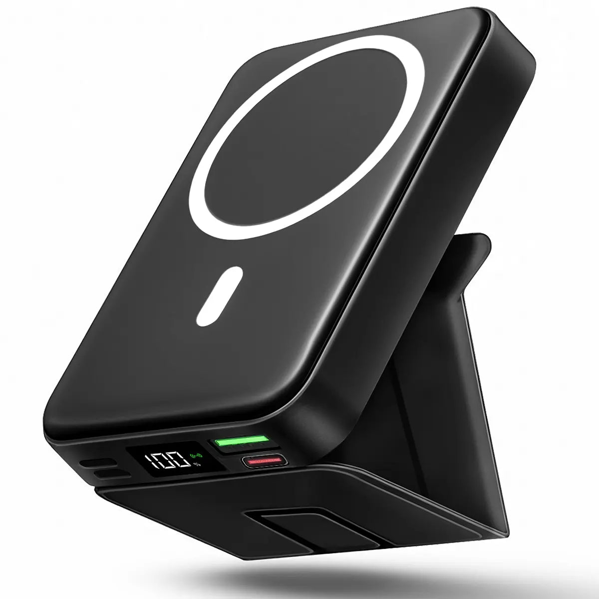 Revolutionary 10000mAh Magnetic Wireless Power Bank - Fast Charging, LED Display & Foldable Design for iPhone 12-16 Series - Compact & Stylish Silicone Black