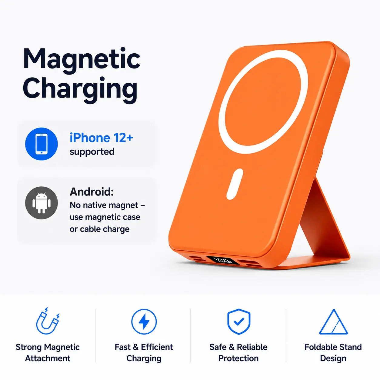 Revolutionary 10000mAh Magnetic Wireless Power Bank - Fast Charging, LED Display & Foldable Design for iPhone 12-16 Series - Compact & Stylish Silicone Black