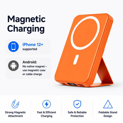 Revolutionary 10000mAh Magnetic Wireless Power Bank - Fast Charging, LED Display & Foldable Design for iPhone 12-16 Series - Compact & Stylish Silicone Black
