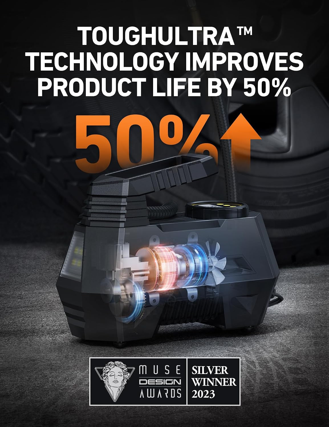 Effortless Tire Inflation with AIRUN H Portable Air Compressor - Fast, Reliable, and Equipped with Digital Pressure Gauge and LED Light