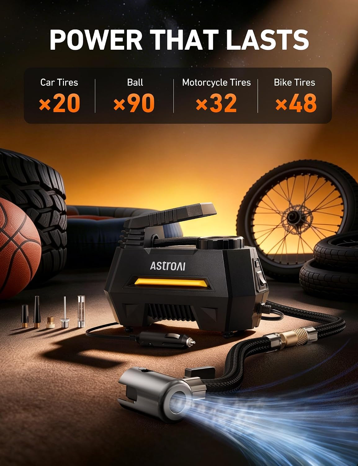 Effortless Tire Inflation with AIRUN H Portable Air Compressor - Fast, Reliable, and Equipped with Digital Pressure Gauge and LED Light