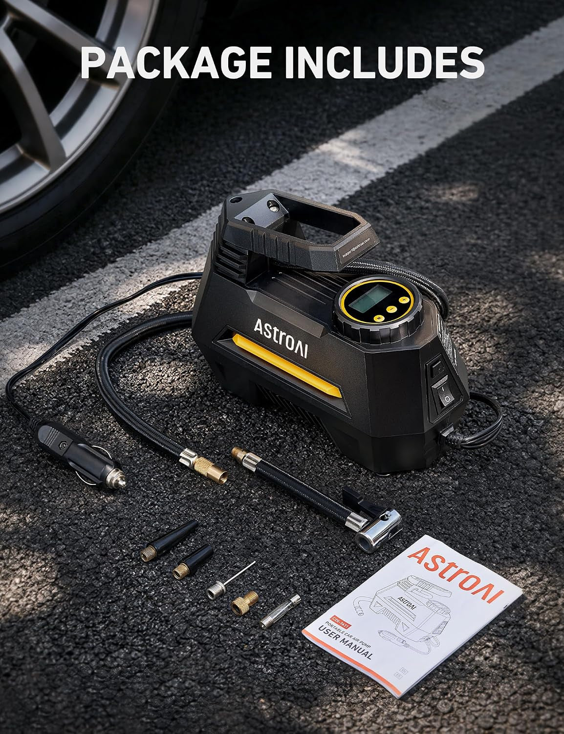 Effortless Tire Inflation with AIRUN H Portable Air Compressor - Fast, Reliable, and Equipped with Digital Pressure Gauge and LED Light